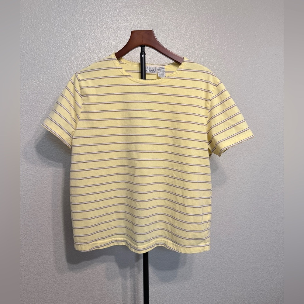 *SOLD* Basic Editions Vintage Butter Yellow Striped T Shirt - Women’s XL